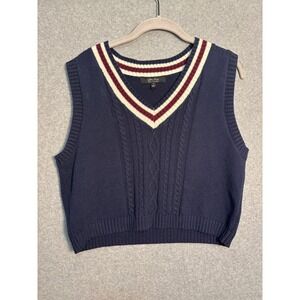 Witty Fox Navy Cable Knit Sweater Vest Preppy Academia Cropped Medium